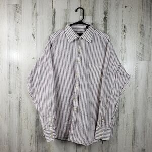 3/$15 mens bcbgmaxazria pink and white striped button down shirt size XL